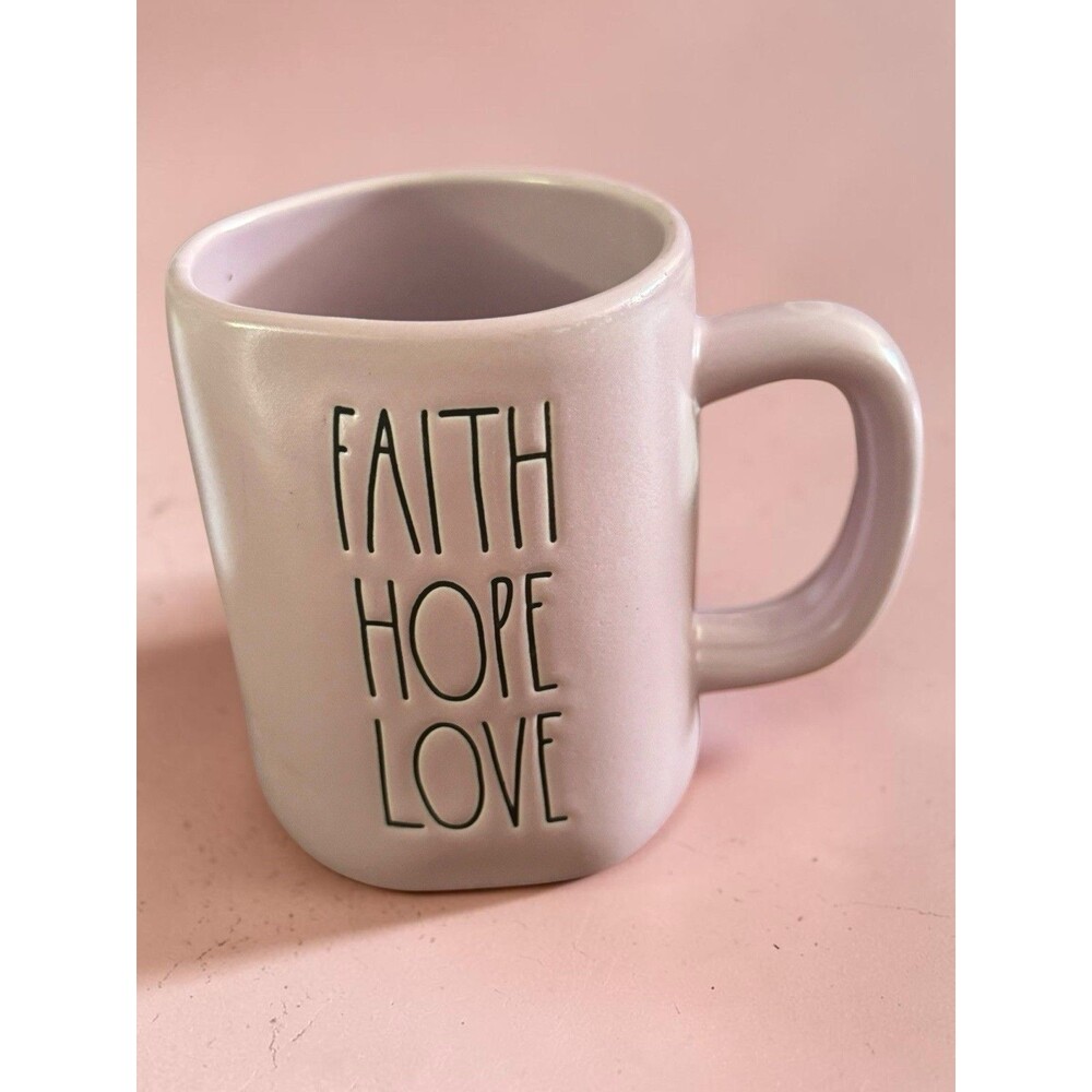 Rae Dunn FAITH HOPE LOVE Coffee Mug Pink Ceramic LL Large Letter Farmhouse New